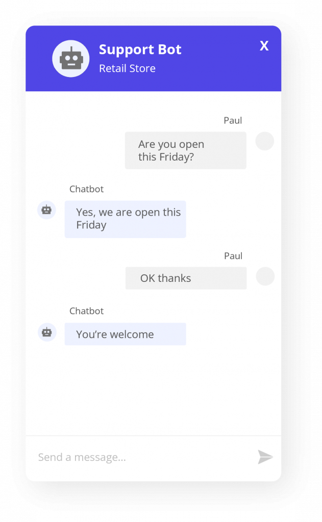 Live chat chatbot for retail stores