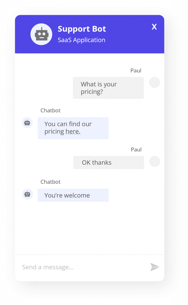 Live chatbot for SaaS applications